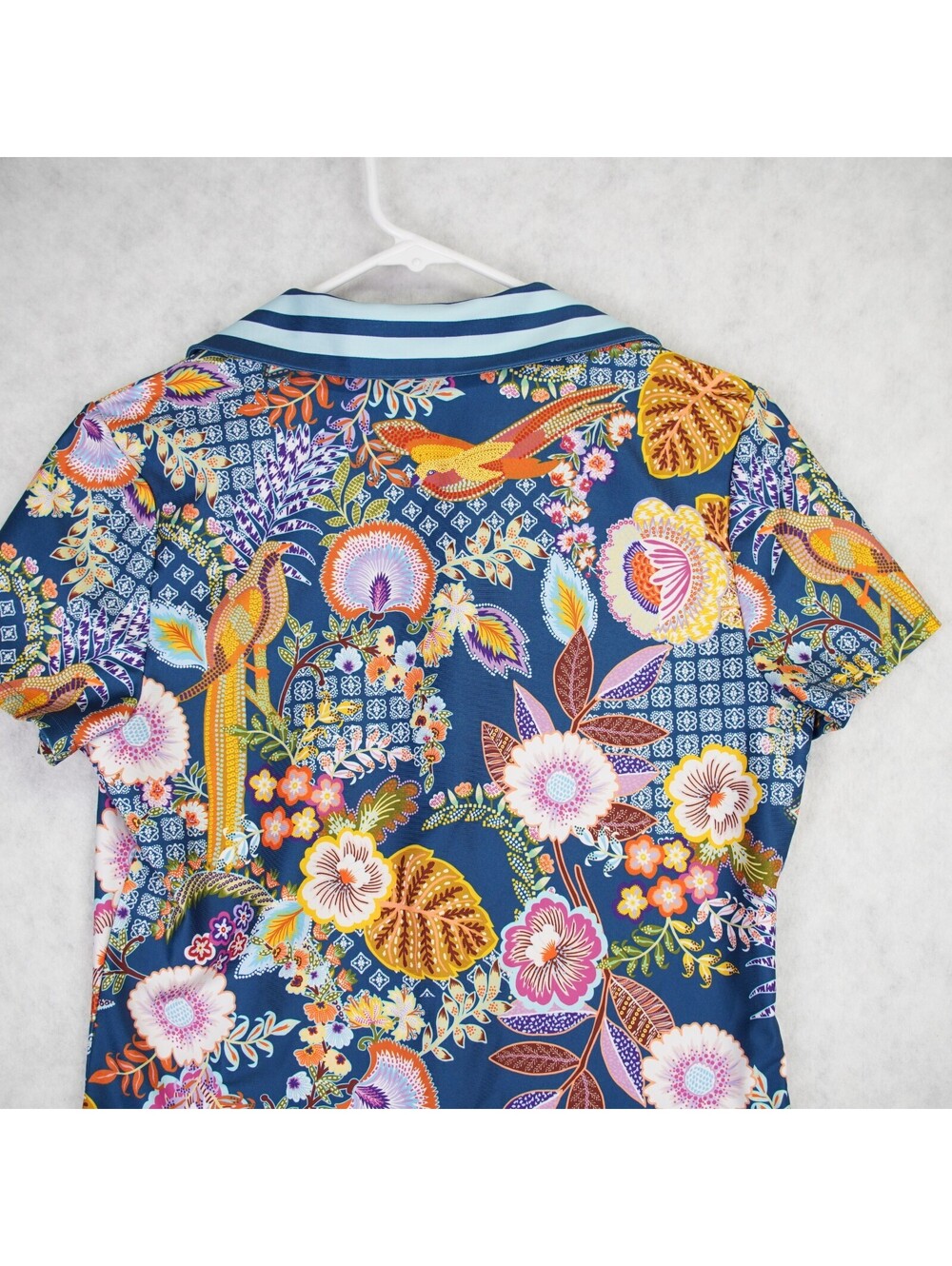 Johnny Was Wild Bird Basic Polo Shirt Athletic Tee Womens Size Small Blue NWT - Picture 6 of 13